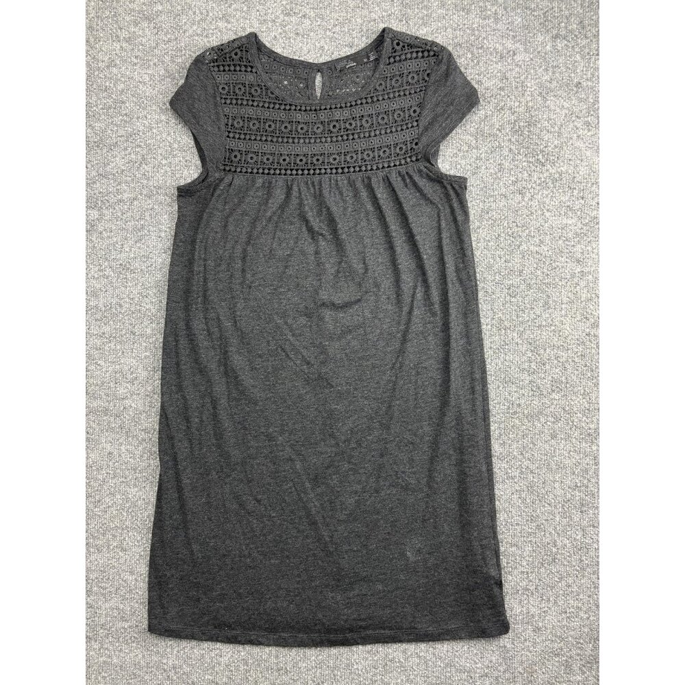 Prana Dress Womens Medium Gray Lace Yoke Cap Sleeve T Shirt‎ Shift Casual Knit